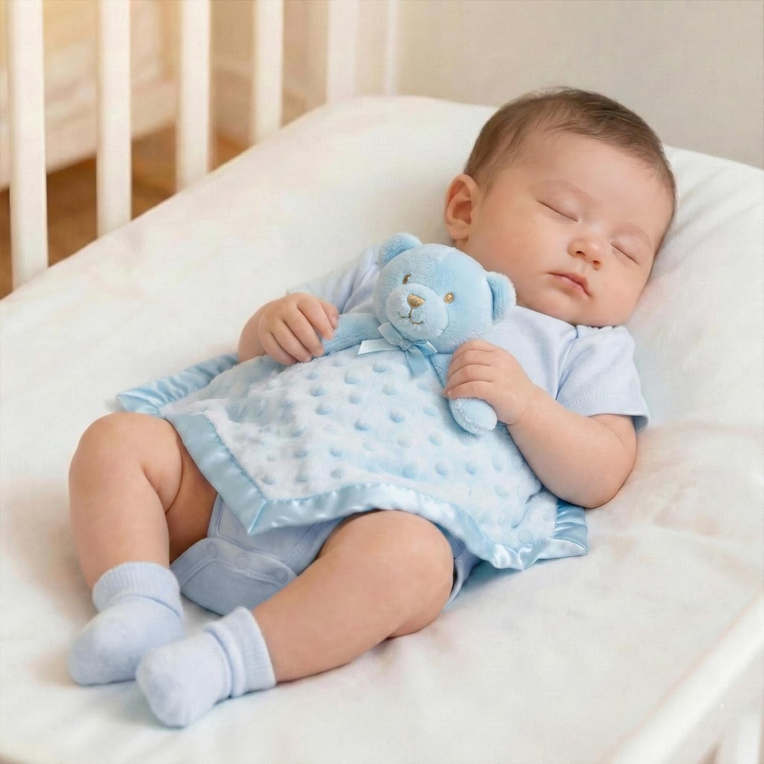 Teddy Bear Lovey Baby Security Blanket Loveys for Babies Boy Unisex Soft Blue Lovie Christmas Baby Gifts for Newborn Toddler 16 Inch