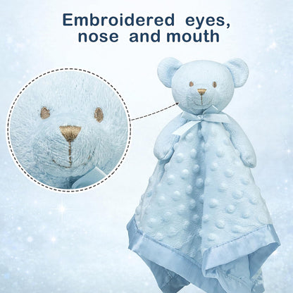 Teddy Bear Lovey Baby Security Blanket Loveys for Babies Boy Unisex Soft Blue Lovie Christmas Baby Gifts for Newborn Toddler 16 Inch